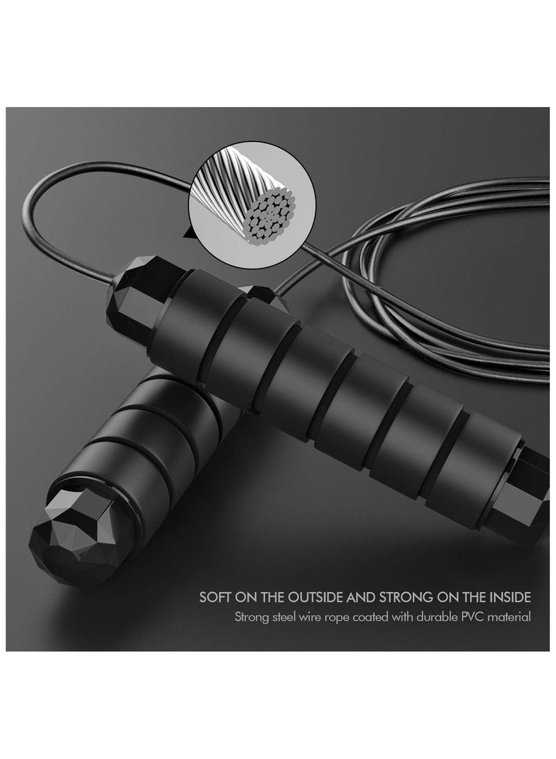 VIUAUAX Jump Rope, Skipping Rope Adult With Ball Bearings For Women, Men, And Kids, Adjustable Steel Speed Jump Rope, Tangle-Free Rapid Speed Jumping Rope Cable with Ball Bearings for Women, Men and Kids, Adjustable Foam Handles Steel Jump Ropes for Fitness,Black - Image 3
