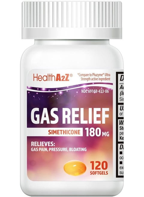 ® Gas Relief Simethicone | 180 MG | Relieves from Stomach Discomfort and Gas | Anti Flatulence | Relieves Gas Fast (120 Count (Pack of 1))
