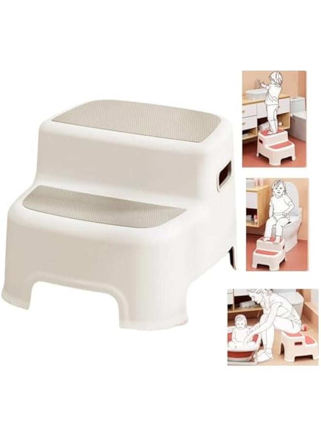 HOOKOR Step Stools for Kids, 2 Step Stool with Anti-Slip Surface and Rubber Bottom, Kids Step Stool for Potty Training, Bathroom Toilet and Kitchen Step Stool (Grey) - Image 1