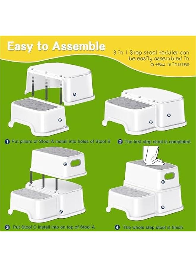 HOOKOR Step Stools for Kids, 2 Step Stool with Anti-Slip Surface and Rubber Bottom, Kids Step Stool for Potty Training, Bathroom Toilet and Kitchen Step Stool (Grey) - Image 3