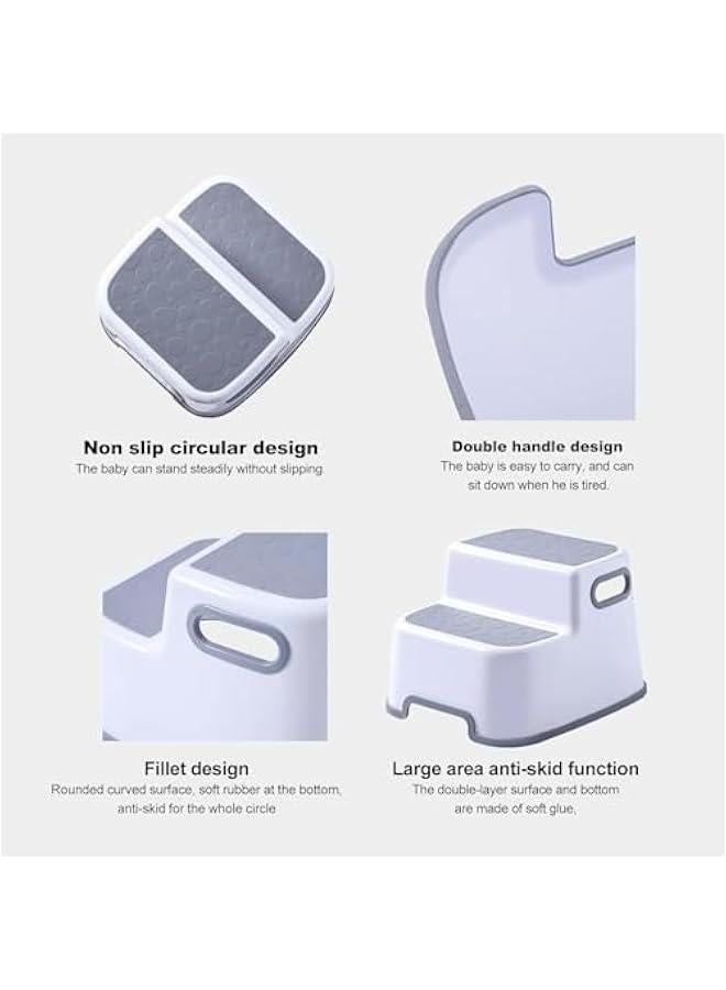 HOOKOR Step Stools for Kids, 2 Step Stool with Anti-Slip Surface and Rubber Bottom, Kids Step Stool for Potty Training, Bathroom Toilet and Kitchen Step Stool (Grey) - Image 4