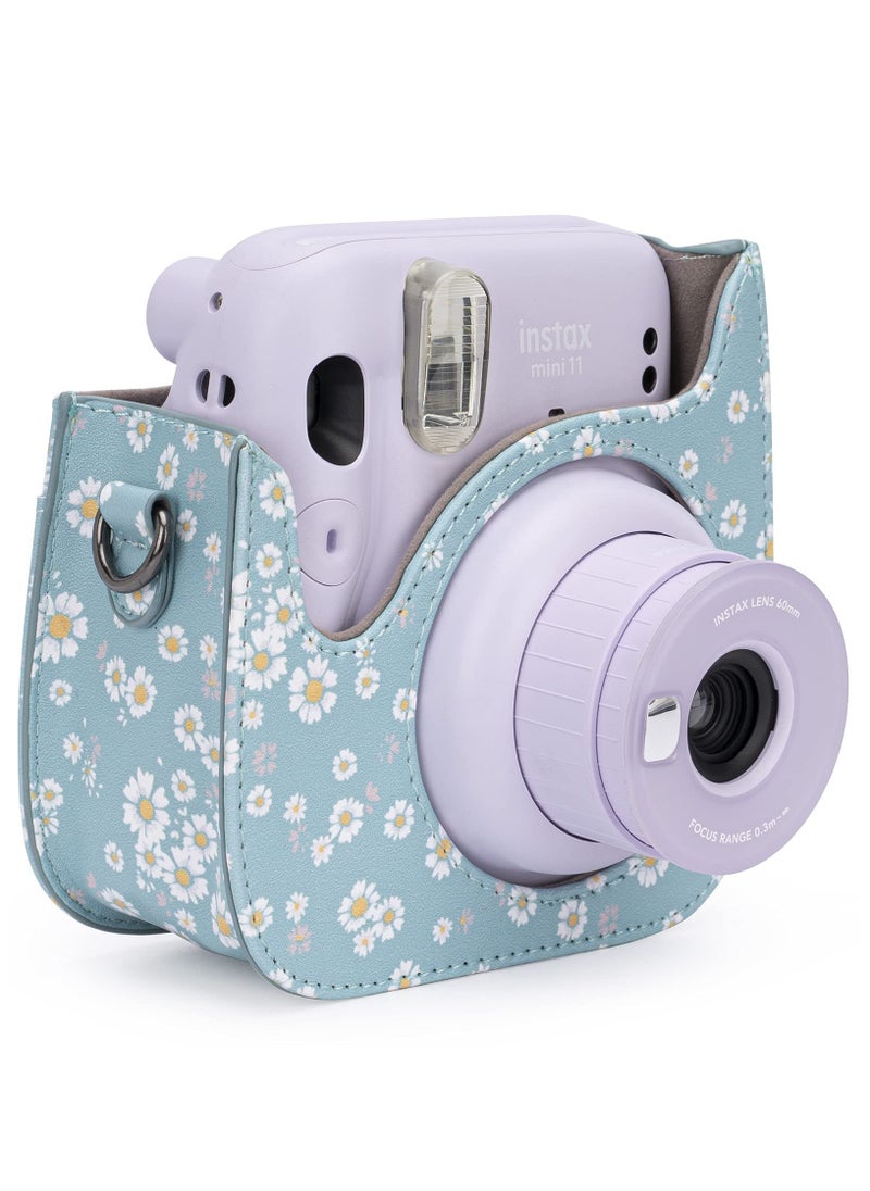 Generic - Protective Case for Fujifilm Instax Mini 11/9/8+/8 Instant Film Cameras with Accessory Pocket and Adjustable Detachable Shoulder Strap (Daisy Dark Blue) - Image 1