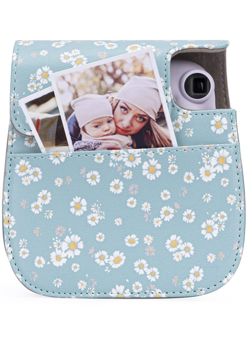 Generic - Protective Case for Fujifilm Instax Mini 11/9/8+/8 Instant Film Cameras with Accessory Pocket and Adjustable Detachable Shoulder Strap (Daisy Dark Blue) - Image 1