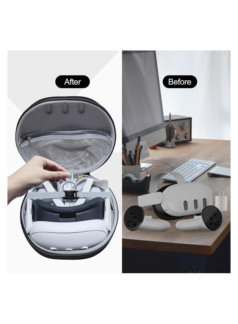 اكسيسن حقيبة حمل صلبة لسماعات الرأس كويست 3، حقيبة حمل صلبة لسماعات الرأس للواقع الافتراضي لملحقات كويست 3، مناسبة للسفر والتخزين المنزلي (أسود) - Image 3