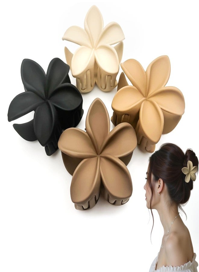 RR DESIGN Matte Flower Hair Claw Clips, 4-Piece Set, Strong Grip with Non-slip Coating, Suitable for All Hair Types, Black and Neutral Colours - Image 1