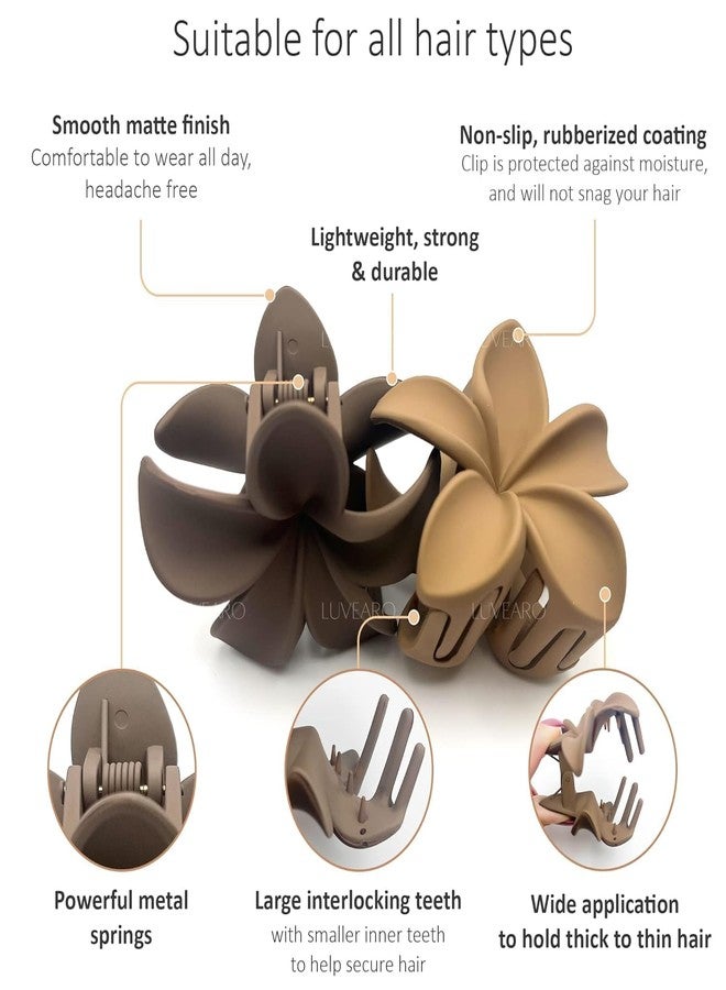 RR DESIGN Matte Flower Hair Claw Clips, 4-Piece Set, Strong Grip with Non-slip Coating, Suitable for All Hair Types, Black and Neutral Colours - Image 2