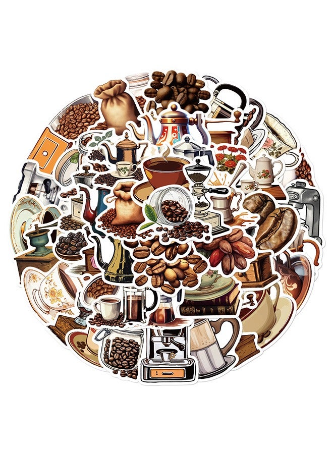 50-Piece Coffee and Coffee Beans Cartoon Stickers Vinyl Aesthetic Sticker Laptop Stickers for Skateboard Guitar Travel Case Graffiti Sticker Door Luggage Car Bike Bicycle for Kids Teens Girls Adults - Image 1