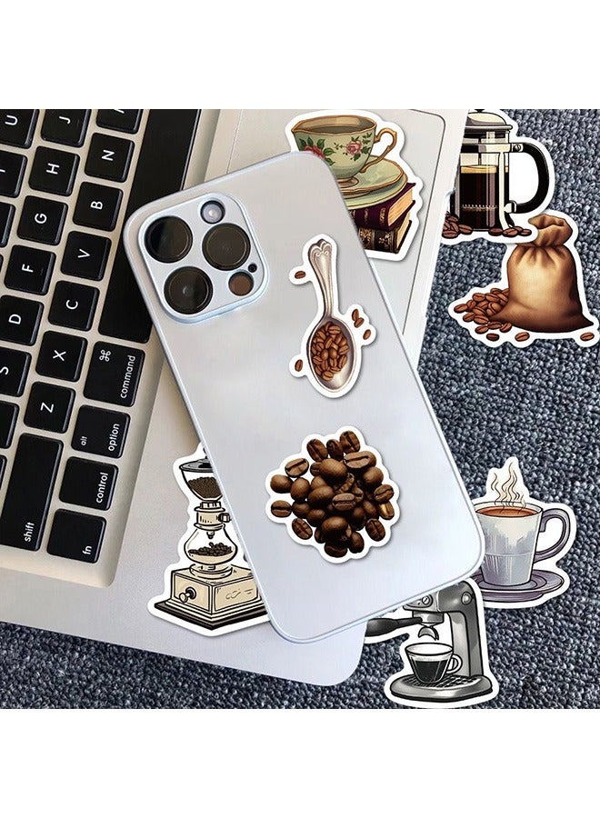 50-Piece Coffee and Coffee Beans Cartoon Stickers Vinyl Aesthetic Sticker Laptop Stickers for Skateboard Guitar Travel Case Graffiti Sticker Door Luggage Car Bike Bicycle for Kids Teens Girls Adults - Image 3