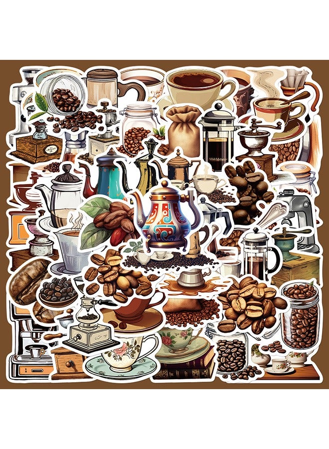 50-Piece Coffee and Coffee Beans Cartoon Stickers Vinyl Aesthetic Sticker Laptop Stickers for Skateboard Guitar Travel Case Graffiti Sticker Door Luggage Car Bike Bicycle for Kids Teens Girls Adults - Image 2