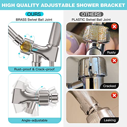 JDO Shower Head with Handheld, High Pressure Handheld Shower Head 6 Settings, Detachable Set with Stainless Steel Hose and Shower Bracket (Brushed Nickel) - Image 4