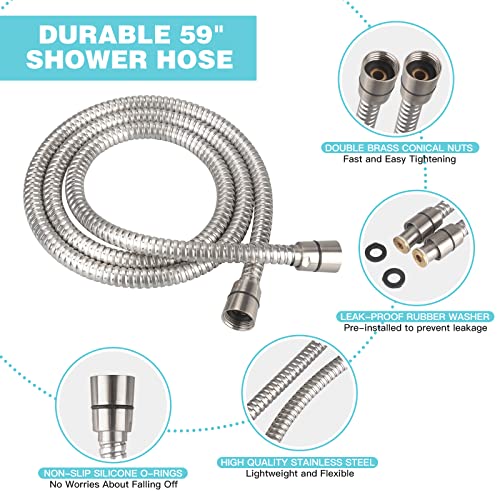 JDO Shower Head with Handheld, High Pressure Handheld Shower Head 6 Settings, Detachable Set with Stainless Steel Hose and Shower Bracket (Brushed Nickel) - Image 5