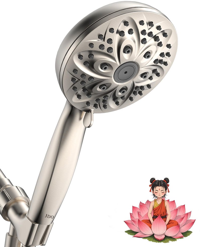 JDO Shower Head with Handheld, High Pressure Handheld Shower Head 6 Settings, Detachable Set with Stainless Steel Hose and Shower Bracket (Brushed Nickel) - Image 1