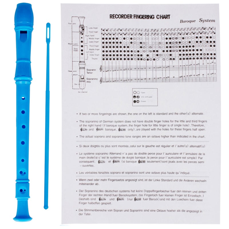 Soprano Recorder ABS Material Blue Easy Play - Durable Lightweight With Fingering Chart for Kids Beginners - Image 5
