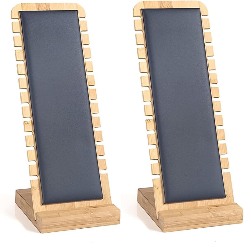 Bamboo Necklace Display Stand - Elegant, eco-friendly wooden organizer for necklaces and bracelets, perfect for retail stores with minimalist aesthetic and durable construction. (Black, 2PCS)