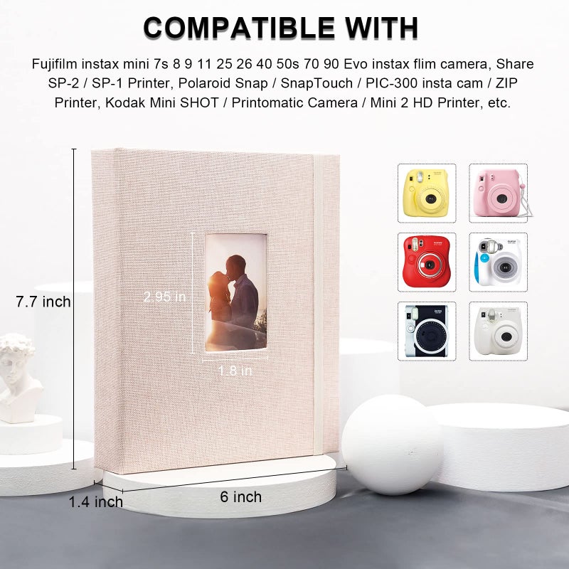 Vienrose Mini Polaroid Photo Album Book 208 Pocket 2x3 Inch Pictures for Fujifilm Instax Mini 7s 8 9 11 25 26 40 50s 90 Evo Z2300 Instant Camera  Polaroid Snap Beige 1 Pack - Image 2