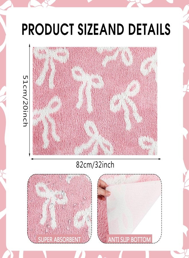 Tinideya Pink Bow Bathroom Rug Coquette Cute Bath Mat for Bathroom 20 x 32 inch Non Slip Absorbent Bow Bath Mat for Front Door, Kitchen Bedroom Decor - Image 2