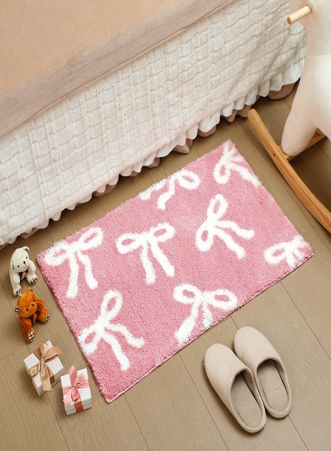 Tinideya Pink Bow Bathroom Rug Coquette Cute Bath Mat for Bathroom 20 x 32 inch Non Slip Absorbent Bow Bath Mat for Front Door, Kitchen Bedroom Decor - Image 1