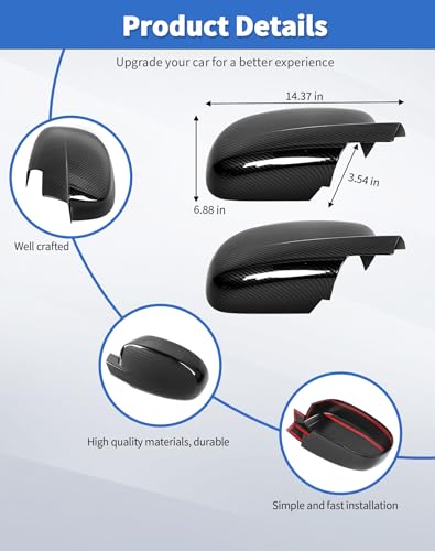 DSWSQ Rearview Mirror Fully Caps Covers Compatible with 2007-2014 Chevy Silverado GMC Sierra Avalanche Tahoe Suburban Yukon Escalade ESV Left Right Side View Mirror Cover Caps, Carbon Fiber - Image 5