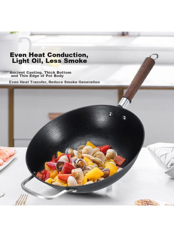 Wang Yuanji Yuanji Iron Wok, Traditional Round Bottom Stir-fry Pan, Uncoated Non-stick Ancient Method, Wanjiejiangnan Wok, 36cm - Image 1