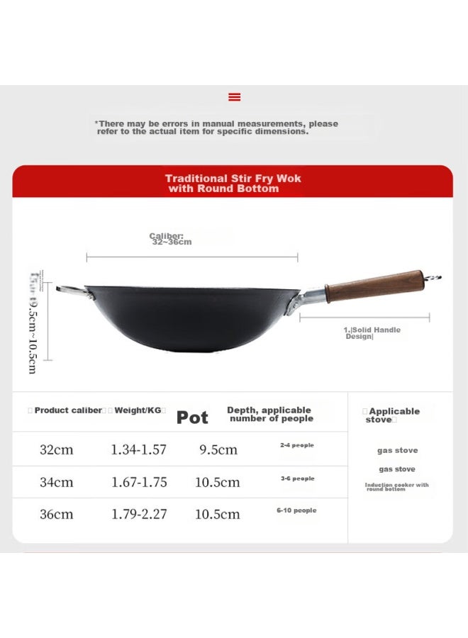 Wang Yuanji Yuanji Iron Wok, Traditional Round Bottom Stir-fry Pan, Uncoated Non-stick Ancient Method, Wanjiejiangnan Wok, 36cm - Image 5