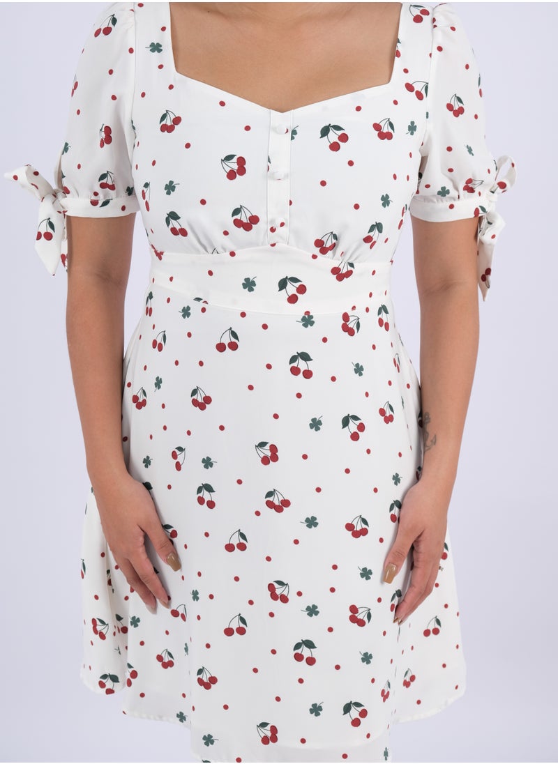 ONLY - Women’s Cherry & Polka Dot Print Swing Dress in Cherrish Crème Cherry - Image 1