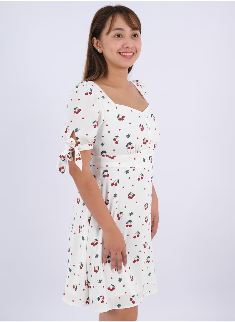ONLY - Women’s Cherry & Polka Dot Print Swing Dress in Cherrish Crème Cherry - Image 1