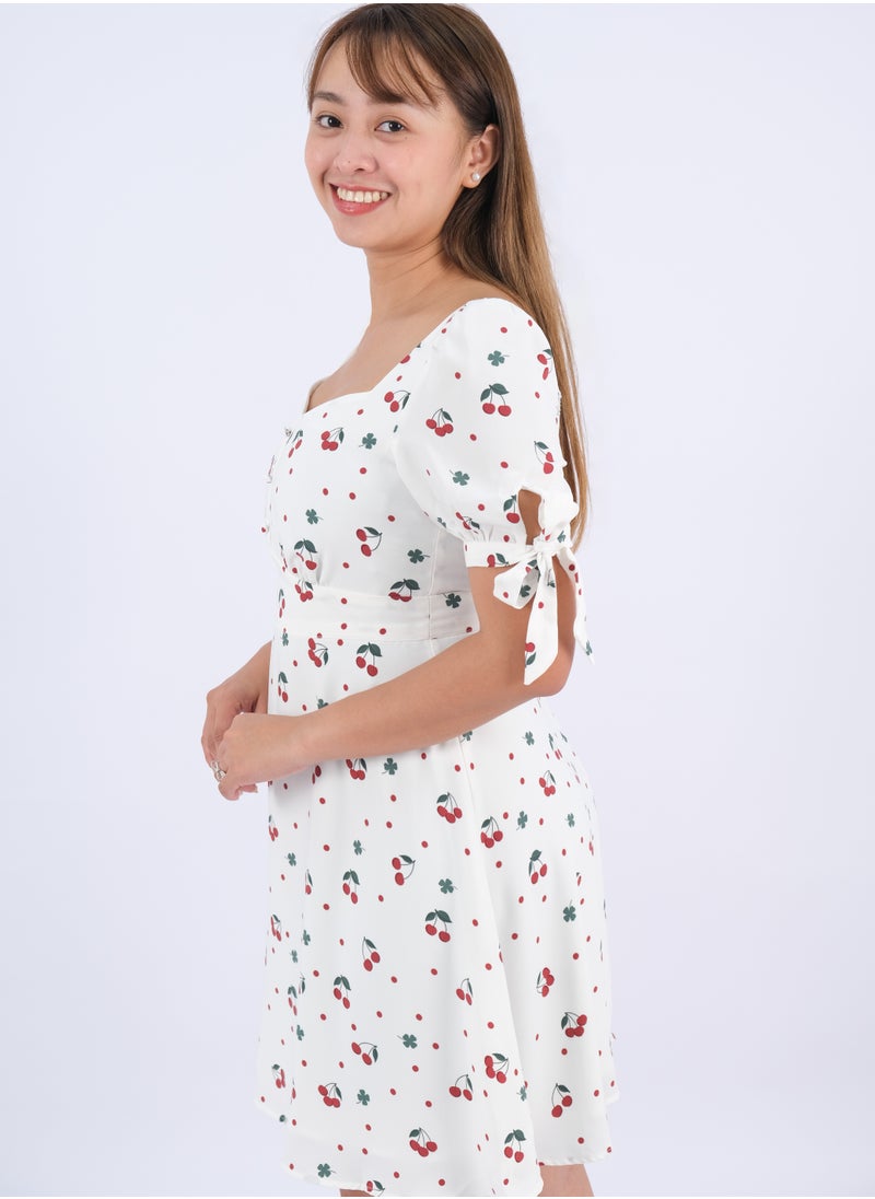 ONLY - Women’s Cherry & Polka Dot Print Swing Dress in Cherrish Crème Cherry - Image 1