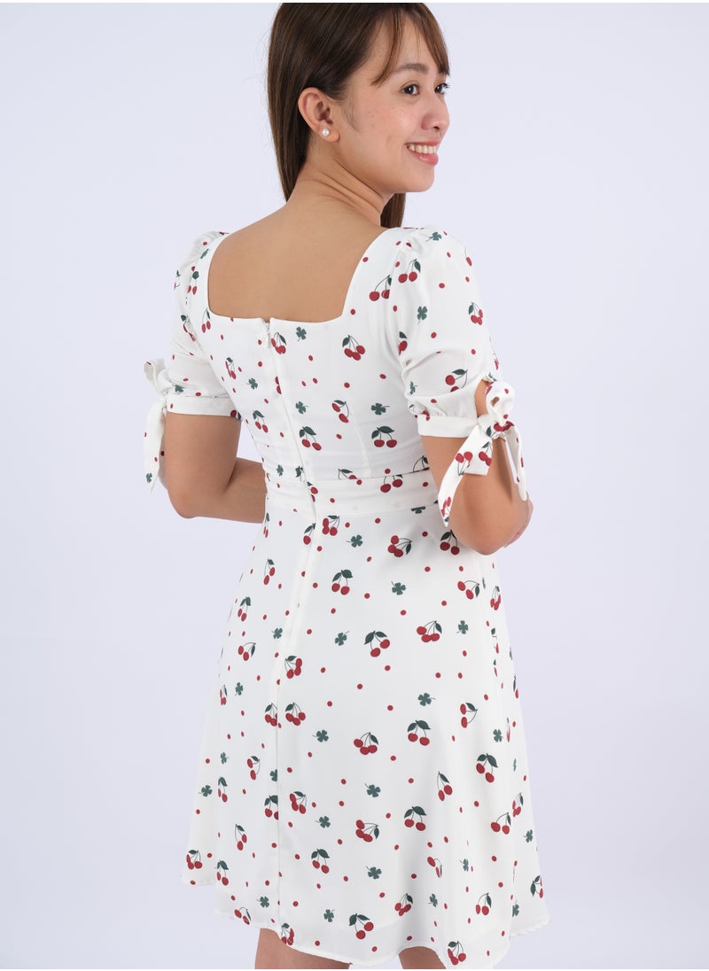 ONLY - Women’s Cherry & Polka Dot Print Swing Dress in Cherrish Crème Cherry - Image 1