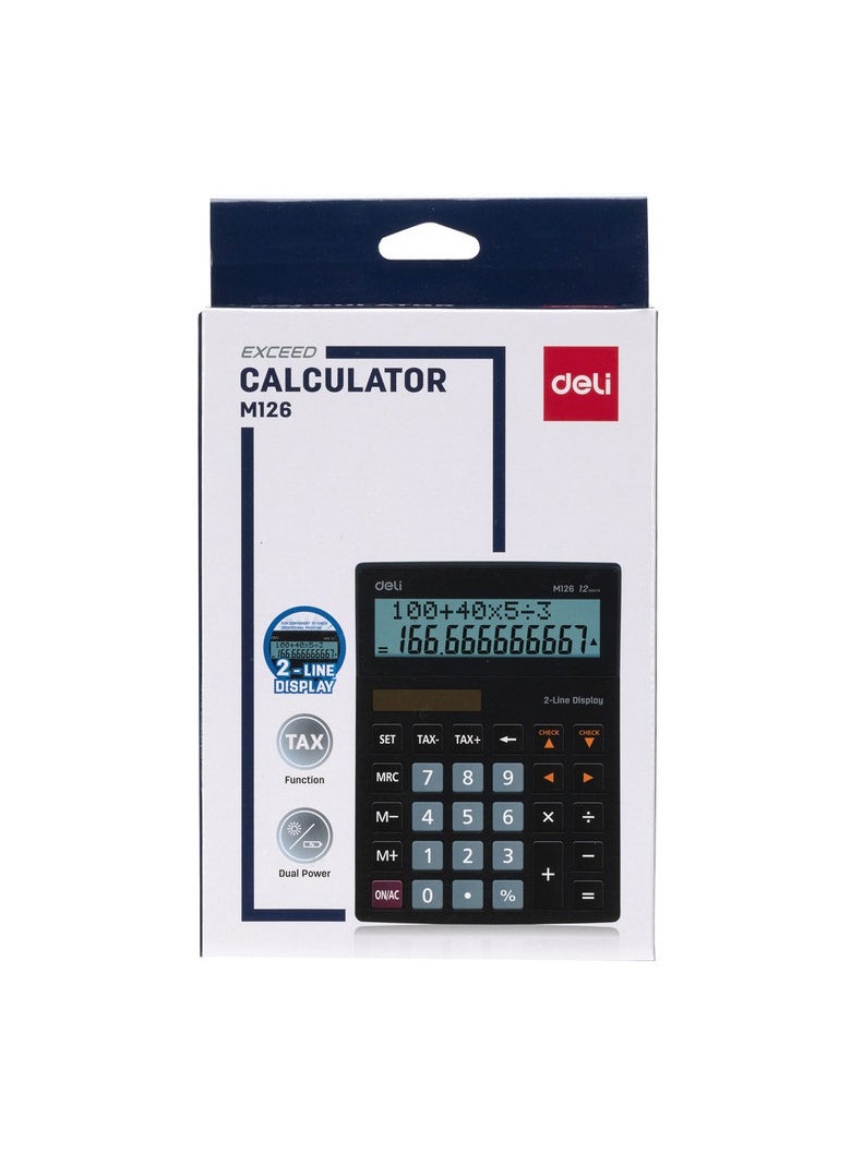 Deli Deli EM126 Desktop Calculator | 12 Digits | Solar & AAA Battery Powered | Tax Function & 2-Line Display | Green | Ideal for Business & Accounting Use (1PCS/Color Box)  - Image 4