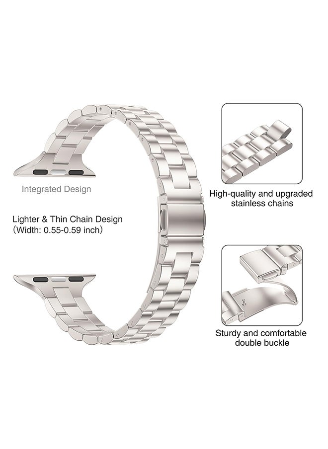 O Ozone - Thin Metal Band For Apple Watch 38mm 40mm 41mm 42mm for Women, Replacement Wristband Straps for iWatch Series 10 9 8 7 6 5 4 3 2 1 SE- Starlight - Image 1