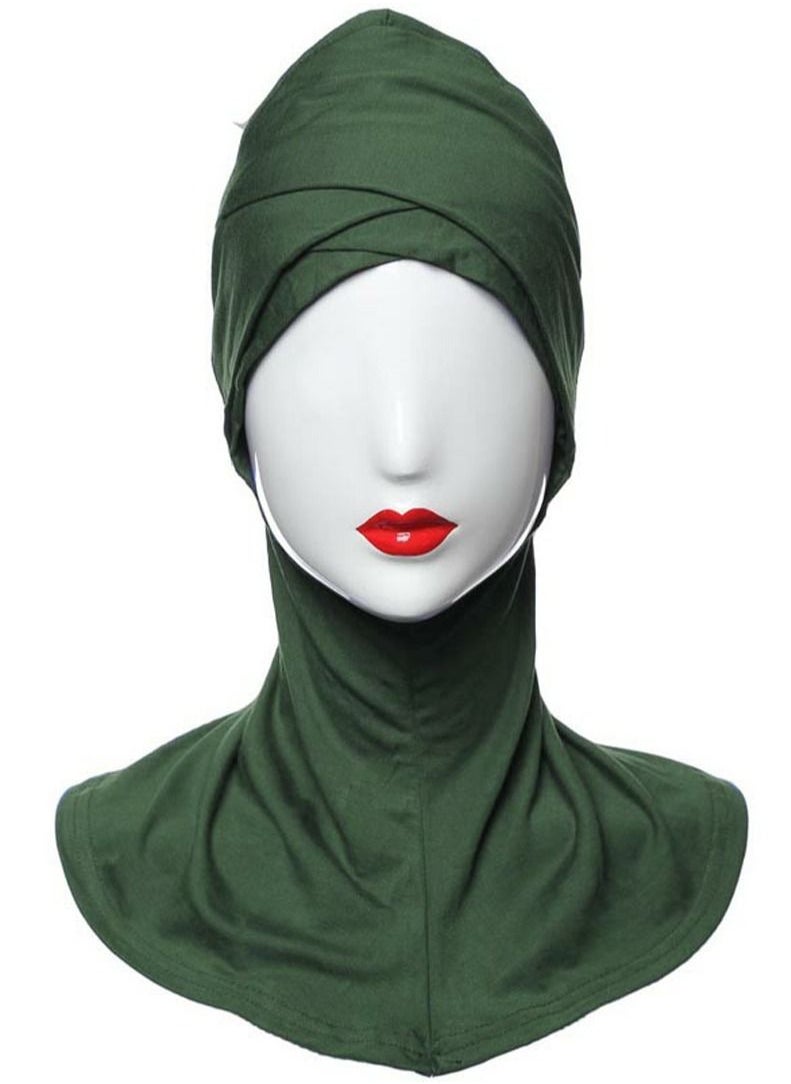 Loquat Muslim Women's Traditional Solid Color Modal Hijab Inner Cap Army Green 
