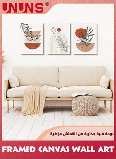 UNUNS Boho Wall Art Prints,Set Of 3 Boho Wall Decor,Mid Century Modern Wall Art,Natural Framed Canvas Prints Artwork For Living Room Bathroom Bedroom Wall Decor  - Image 4