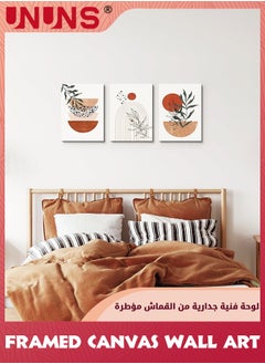 UNUNS Boho Wall Art Prints,Set Of 3 Boho Wall Decor,Mid Century Modern Wall Art,Natural Framed Canvas Prints Artwork For Living Room Bathroom Bedroom Wall Decor  - Image 3