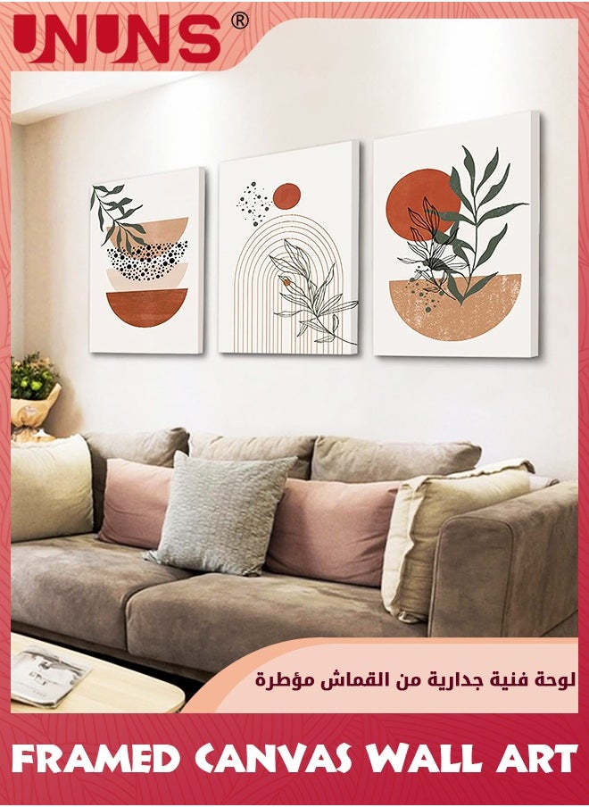UNUNS Boho Wall Art Prints,Set Of 3 Boho Wall Decor,Mid Century Modern Wall Art,Natural Framed Canvas Prints Artwork For Living Room Bathroom Bedroom Wall Decor  - Image 5
