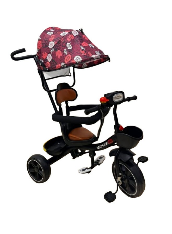 Click to see full view 4 in 1 Convertible Baby Tricycle, Kid's Trike Ride On with Parental Adjust Push Handle, Children Tricycle with Canopy, Bicycle for Kids, Suitable for Boys & Girls (RED)