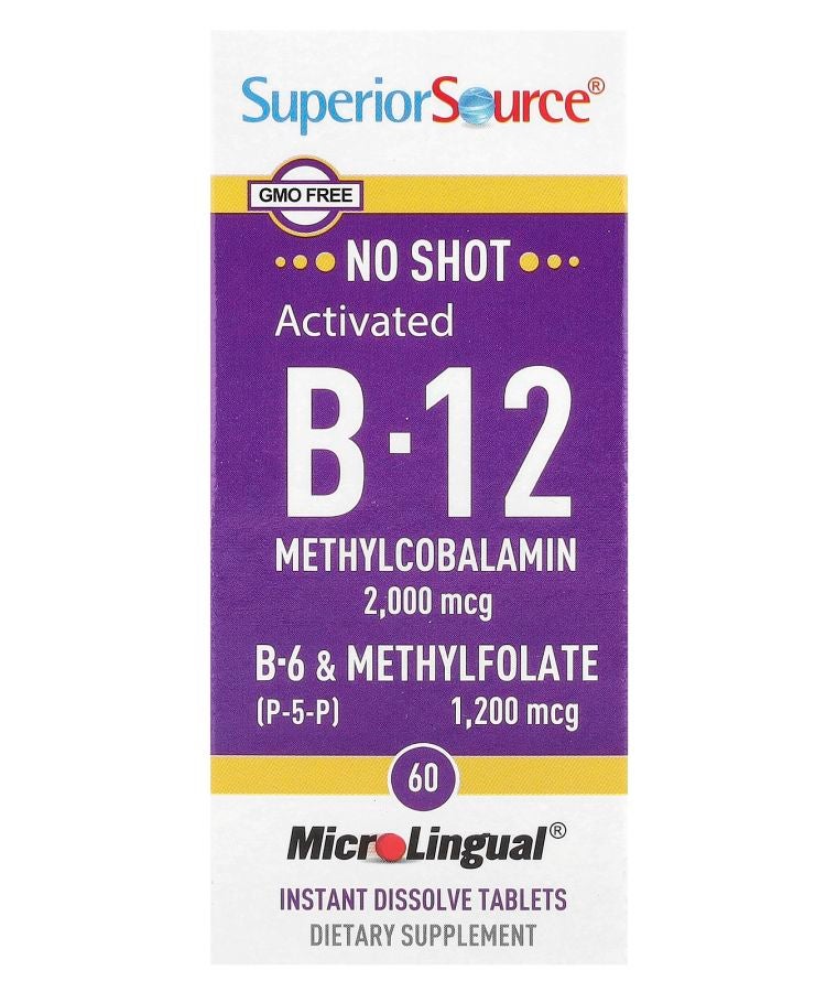 Superior Source Activated B-12 Methylcobalamin B-6 (P-5-P) & Methylfolate 60 MicroLingual® Instant Dissolve Tablets