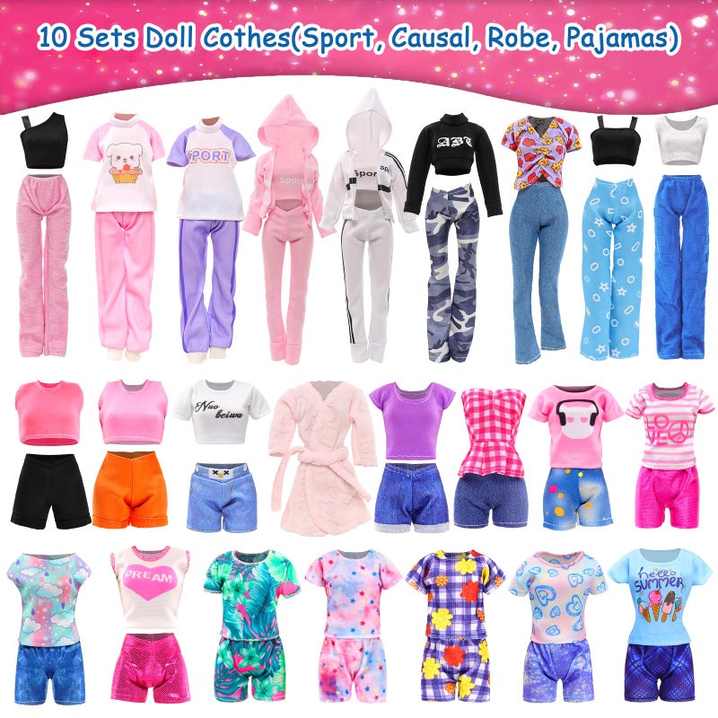 Barwa 10 Sets Doll Clothes Hooded Sports Suit Casual Outfits Tops and Pants Doll Pajamas for 11.5 inch Girls Dolls - Image 2