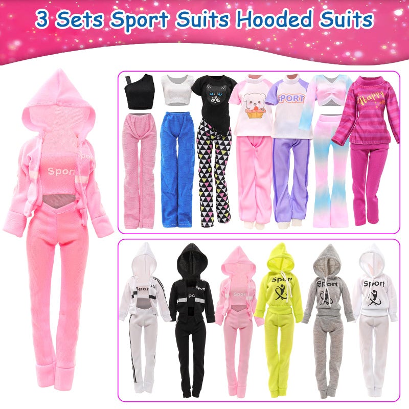 Barwa 10 Sets Doll Clothes Hooded Sports Suit Casual Outfits Tops and Pants Doll Pajamas for 11.5 inch Girls Dolls - Image 3