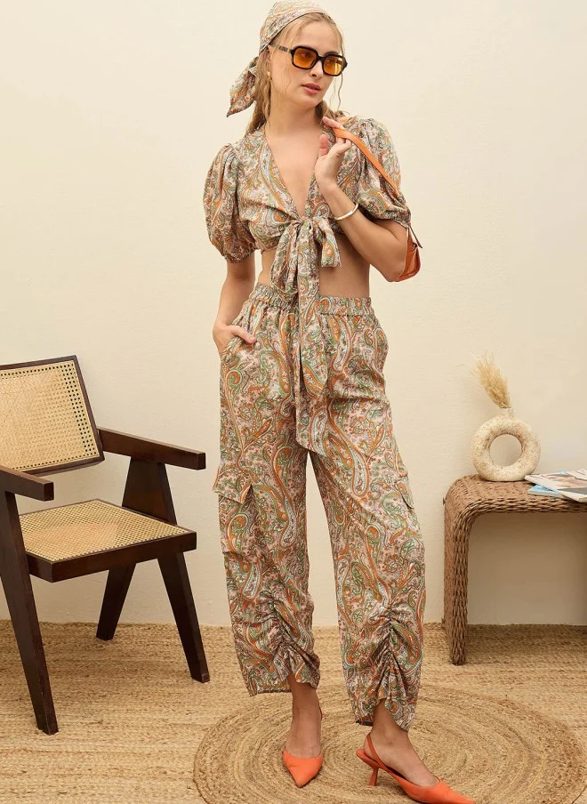 Paisley Printed Crop Top & Trousers Co-Ords for Women