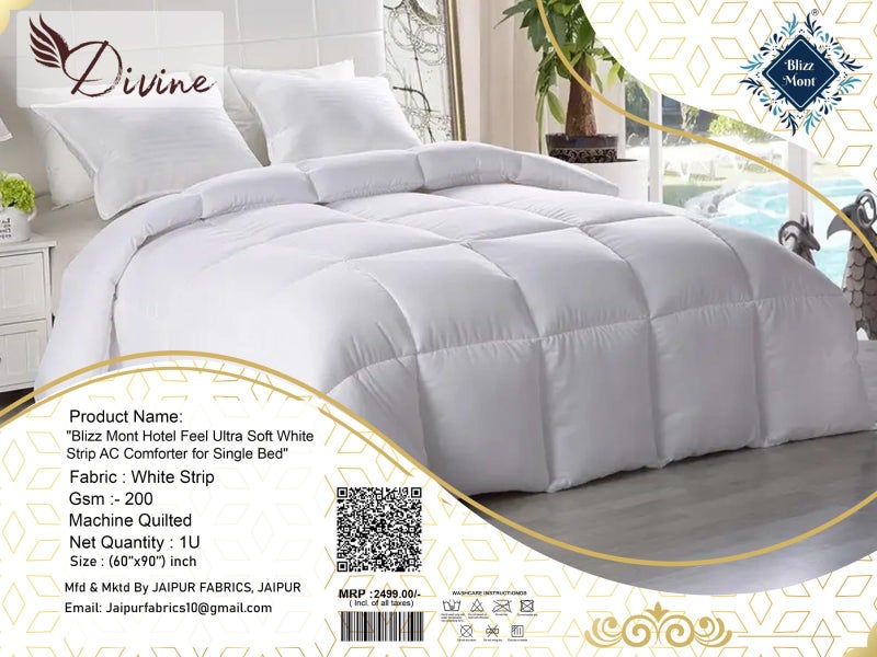 Blizz Mont Hotel Feel Ultra Soft AC Comforter/Quilt/Duvet for Single Bed | Fabric - White Strip 300 TC | Size: 60 inches x 90 inches - Image 5