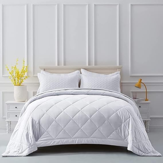 Blizz Mont Hotel Feel Ultra Soft AC Comforter/Quilt/Duvet for Single Bed | Fabric - White Strip 300 TC | Size: 60 inches x 90 inches - Image 1