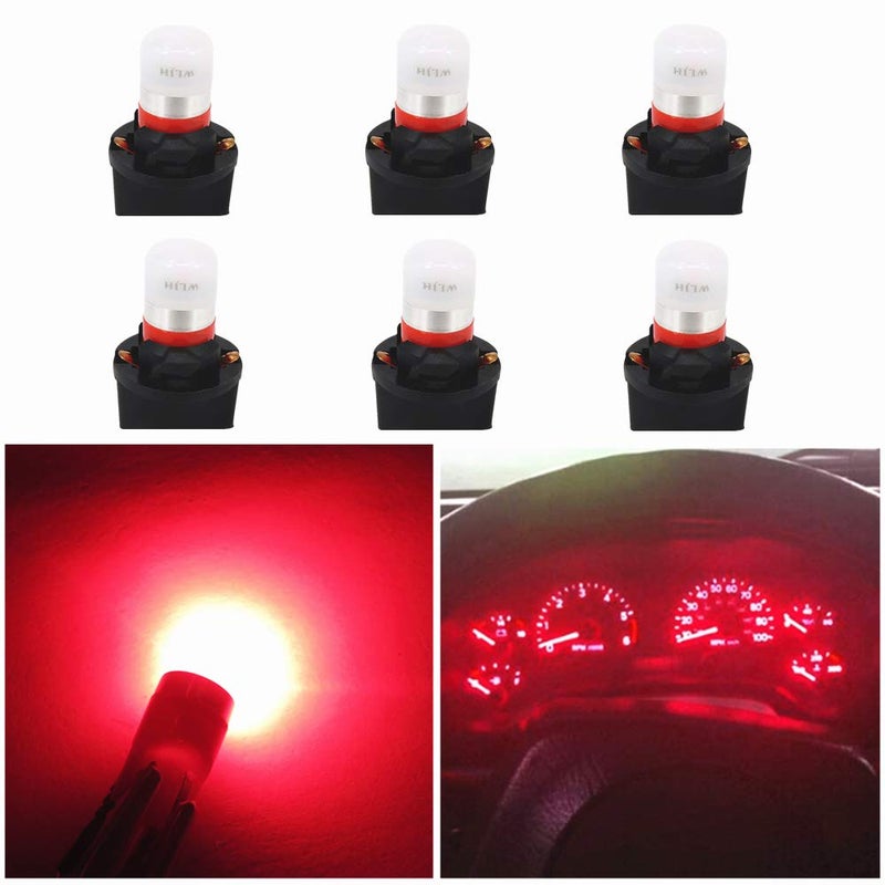 WLJH Red T10 Led Bulb Dash Lights Pc194 Pc195 Pc168 Instrument Cluster Panel Light Dashboard Gauge w5w 194 Bulbs 12V Twist Locks Socket Base Pack of 6