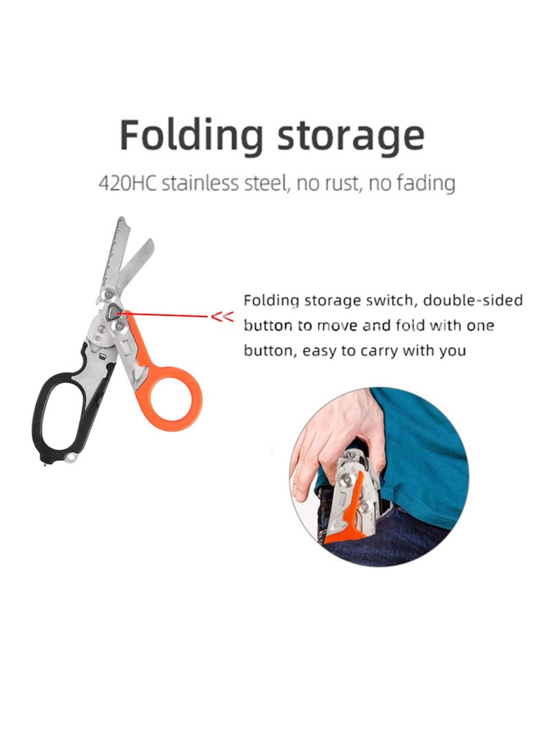 KASTWAVE Trauma Shears, Emergency Response Shears, Stainless Steel Foldable Scissors Pliers, 6 in 1 Foldable Emergency Response Scissors, Outdoor Camping Rescue Scissors Tools - Image 5