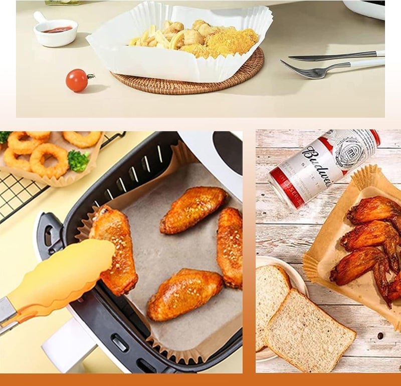 UREVO 100Pcs Air Fryer Disposable Paper Liner, Liners Square, Baking Paper for Water-proof,Parchment Paper for Baking Roasting Microwave,16cm,Square - Image 3