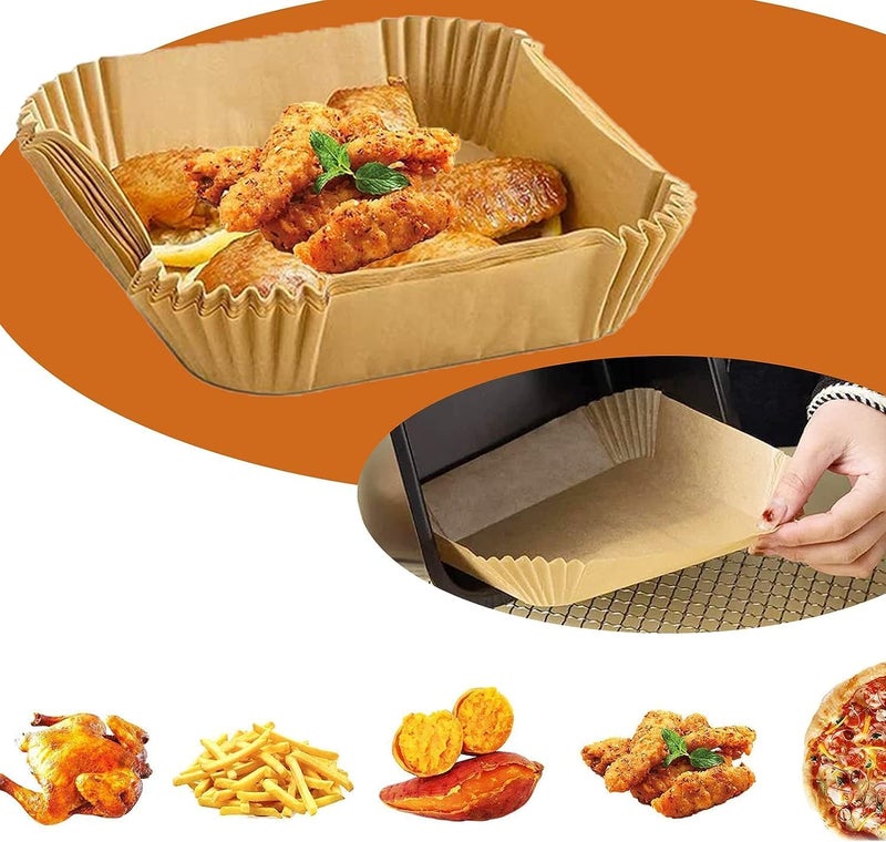 UREVO 100Pcs Air Fryer Disposable Paper Liner, Liners Square, Baking Paper for Water-proof,Parchment Paper for Baking Roasting Microwave,16cm,Square - Image 2