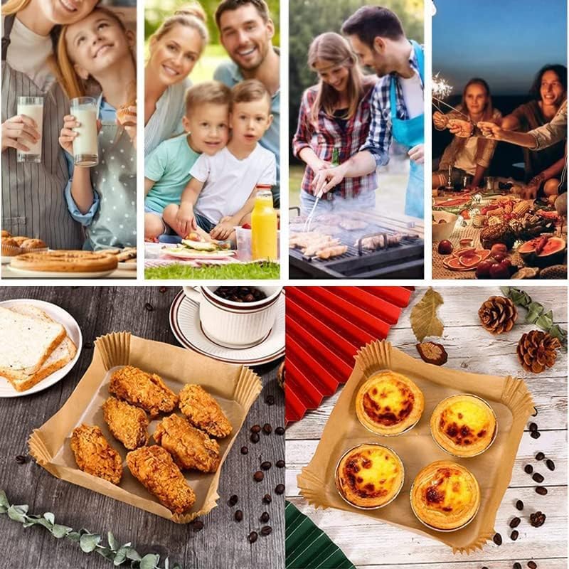 UREVO 100Pcs Air Fryer Disposable Paper Liner, Liners Square, Baking Paper for Water-proof,Parchment Paper for Baking Roasting Microwave,16cm,Square - Image 5