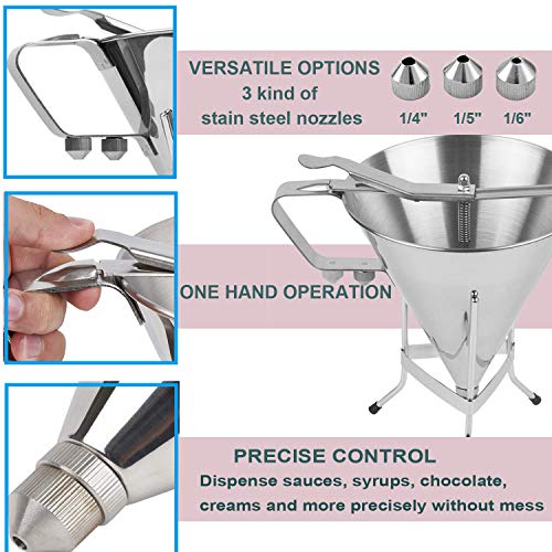 Together-life Stainless Steel Confectionery Funnels with Stand and 3 Nozzles, Commercial Grade Cake Decorating Tool Bakery Use, Precise Dispensing and Filling - Image 3