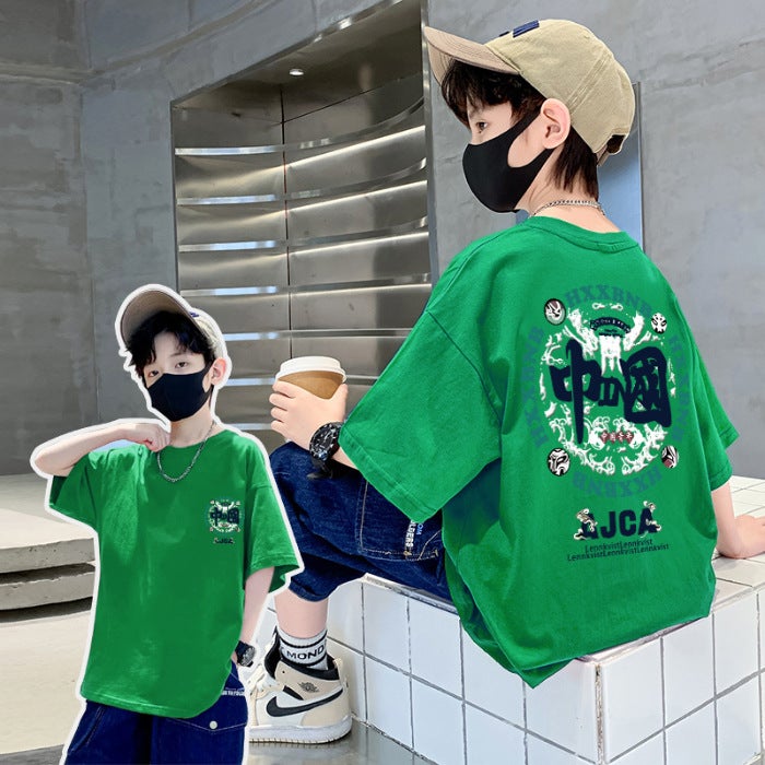 Boys' Short-Sleeved T-Shirt Kidsren'S Summer Top 2026 New Korean Style Boys' Half-Sleeved Bear Cartoon Round Neck Clothes T - Image 1