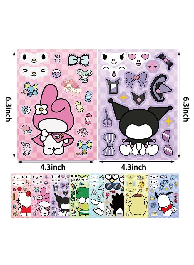 16 قطعة من ملصقات اصنع وجهًا، ملصقات ذات طابع كرتوني سانريو، مصنوعات كتب للأطفال، هدايا لوازم الحفلات DIY اصنع ملصقاتك الخاصة، لمكافأة هدايا عيد الميلاد (8 أنماط، 16 قطعة) - Image 2
