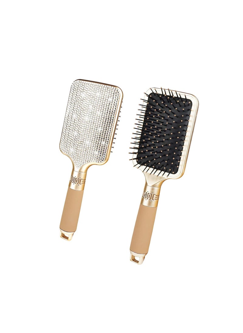 KEYPOWER - Hair Brush Detangles Instantly Removing Tangles Knots Fly Aways Exceptional Wig Brush For Hair Wraps  Weave Management Handmade Luxury Bling Crystal Paddle Brush Cute Rhinestone White - Image 1